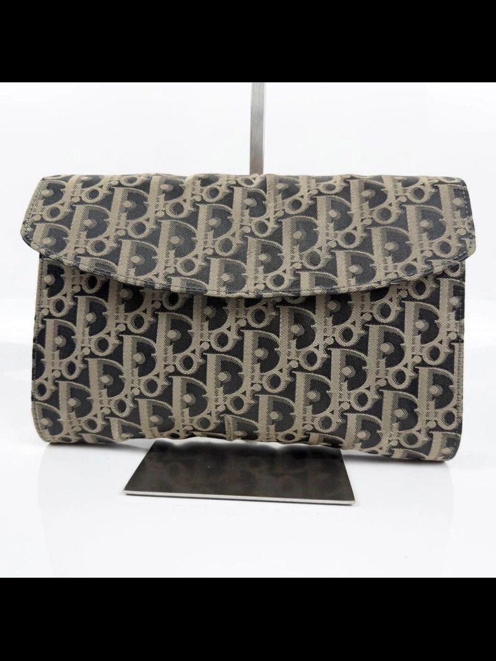 Dior Foldover Clutch in Black and Tan Signature Canvas